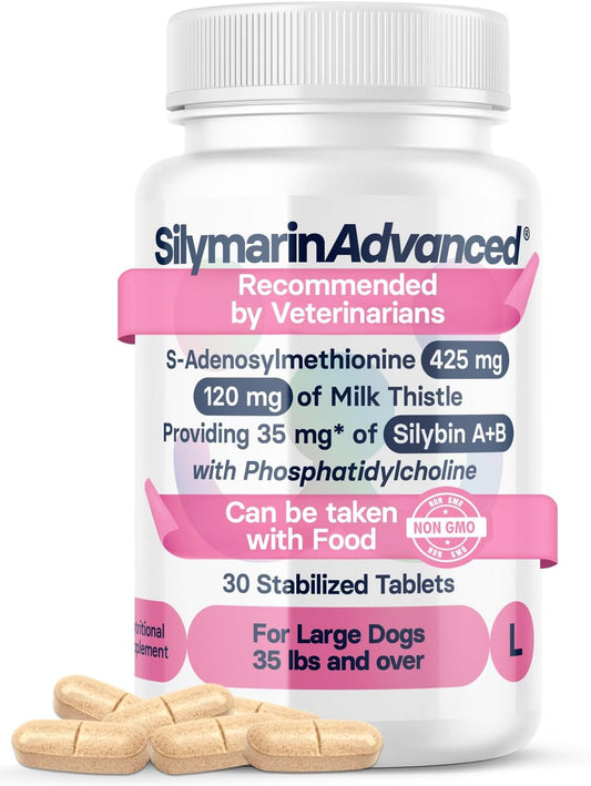 Large Dog Liver Health Supplement with Silymarin, S-Adenosylmethionine, and Silybin - 30 Tablets