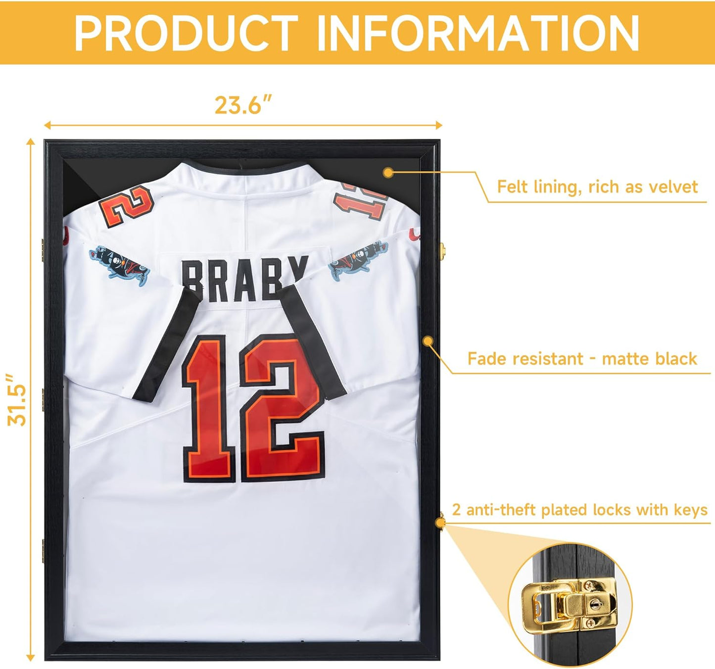 Large Lockable Jersey Frame Display Case with UV Protection and Hanger for Sports Memorabilia - Set of 2