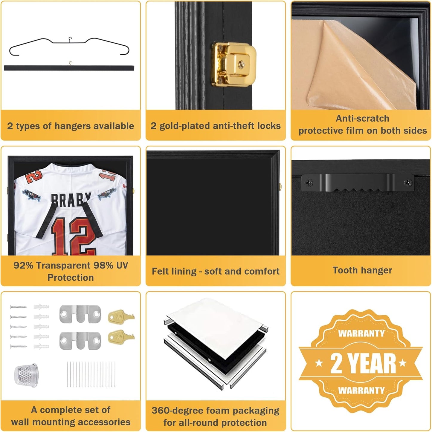 Large Lockable Jersey Frame Display Case with UV Protection and Hanger for Sports Memorabilia