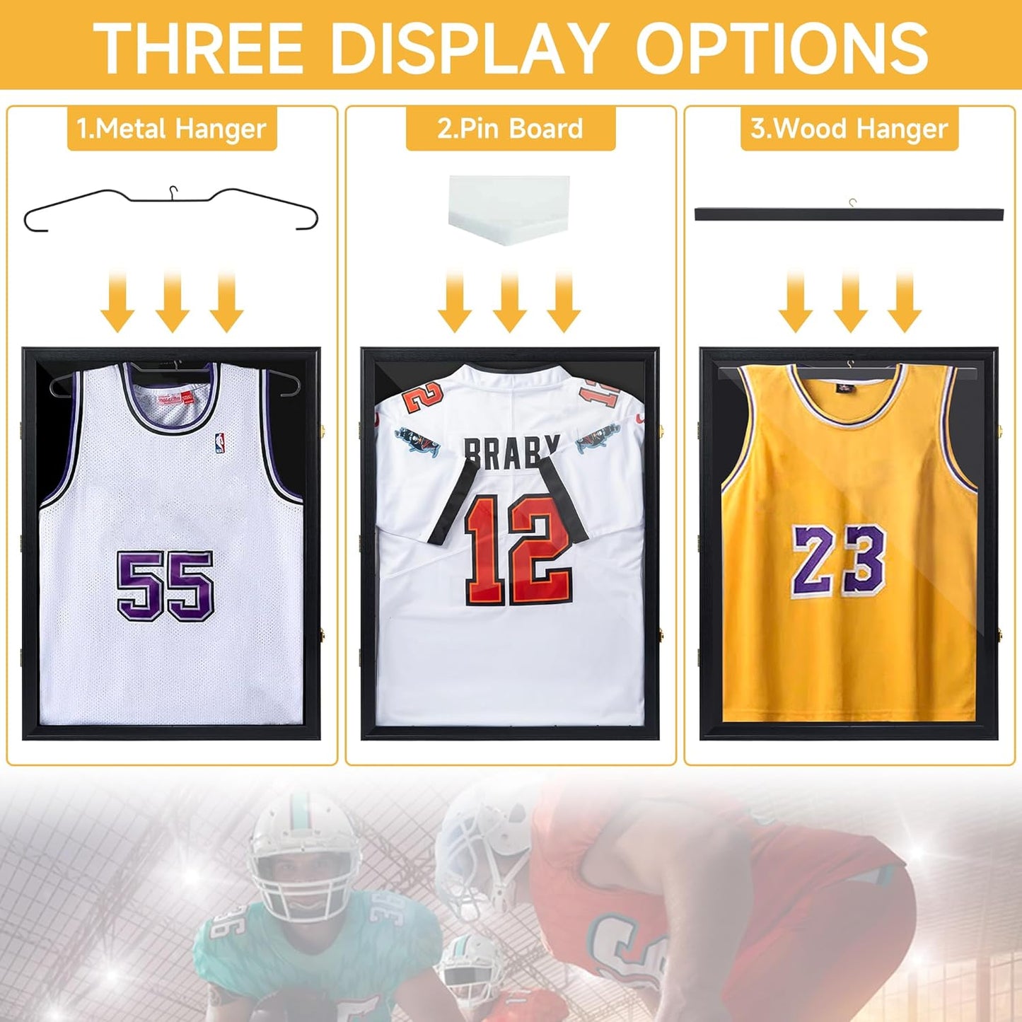 Large Lockable Jersey Frame Display Case with UV Protection and Hanger for Sports Memorabilia - Set of 2