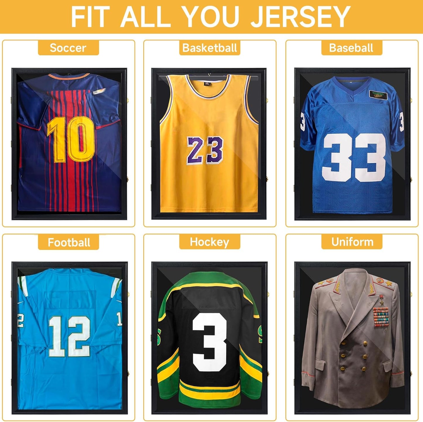 Large Lockable Jersey Frame Display Case with UV Protection and Hanger for Sports Memorabilia