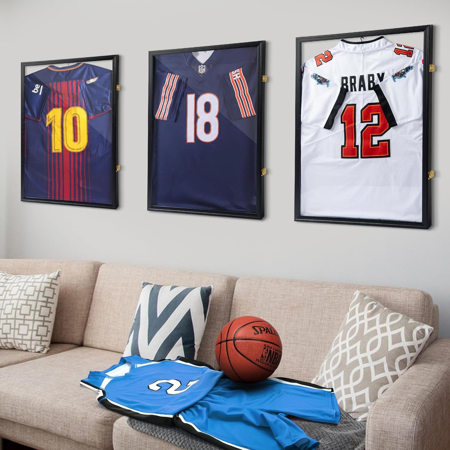 Large Lockable Jersey Frame Display Case with UV Protection and Hanger for Sports Memorabilia - Set of 2