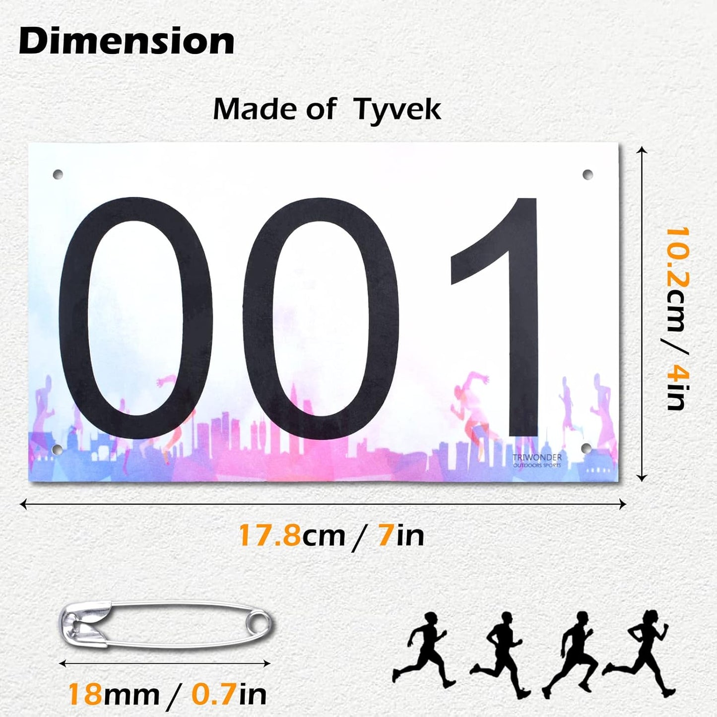 Large Numbered Tyvek Race Bibs with Safety Pins for Marathon Runners - 1-500 - TRIWONDER