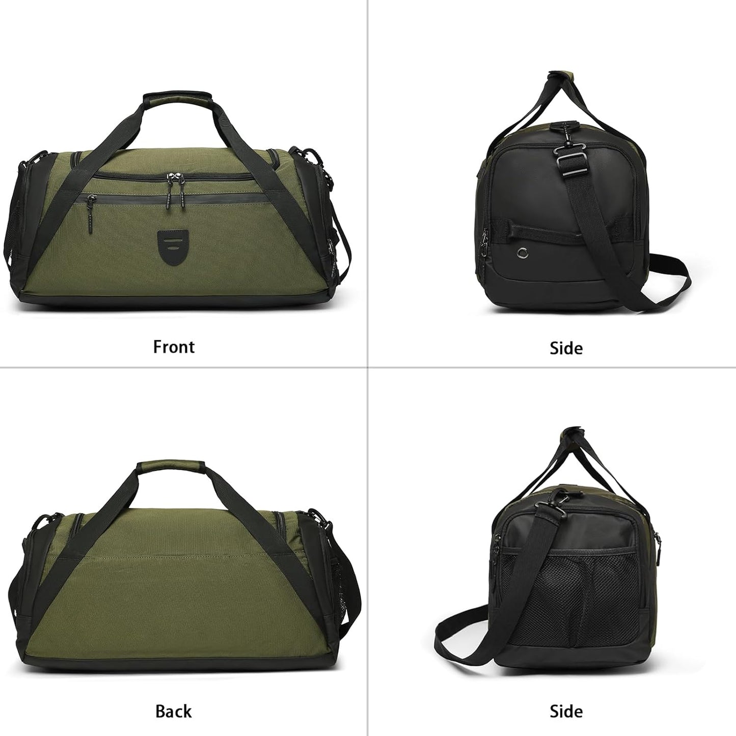 Large Water Resistant Gym Duffle Bag with Shoe Compartment for Men and Women - Weekend Overnight Travel Bag with Wet Pocket - Green Sports Gymbag