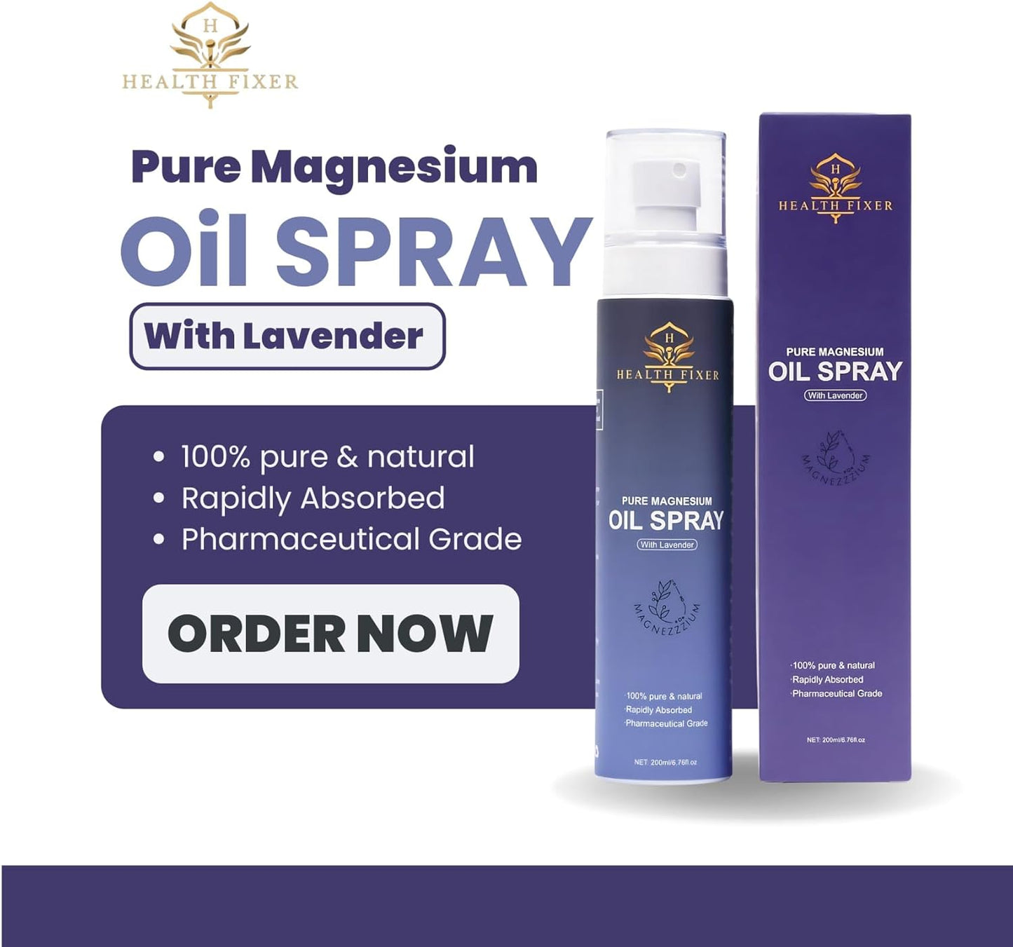 Lavender Magnesium Oil Spray for Muscle, Joint Health & Sleep - 200ml Bottle for Leg Cramps Relief & Nourished Skin
