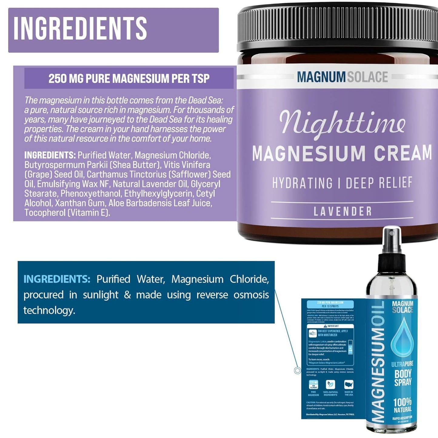 Lavender Magnum Solace Magnesium Oil and Cream Bundle for Relaxation and Wellness