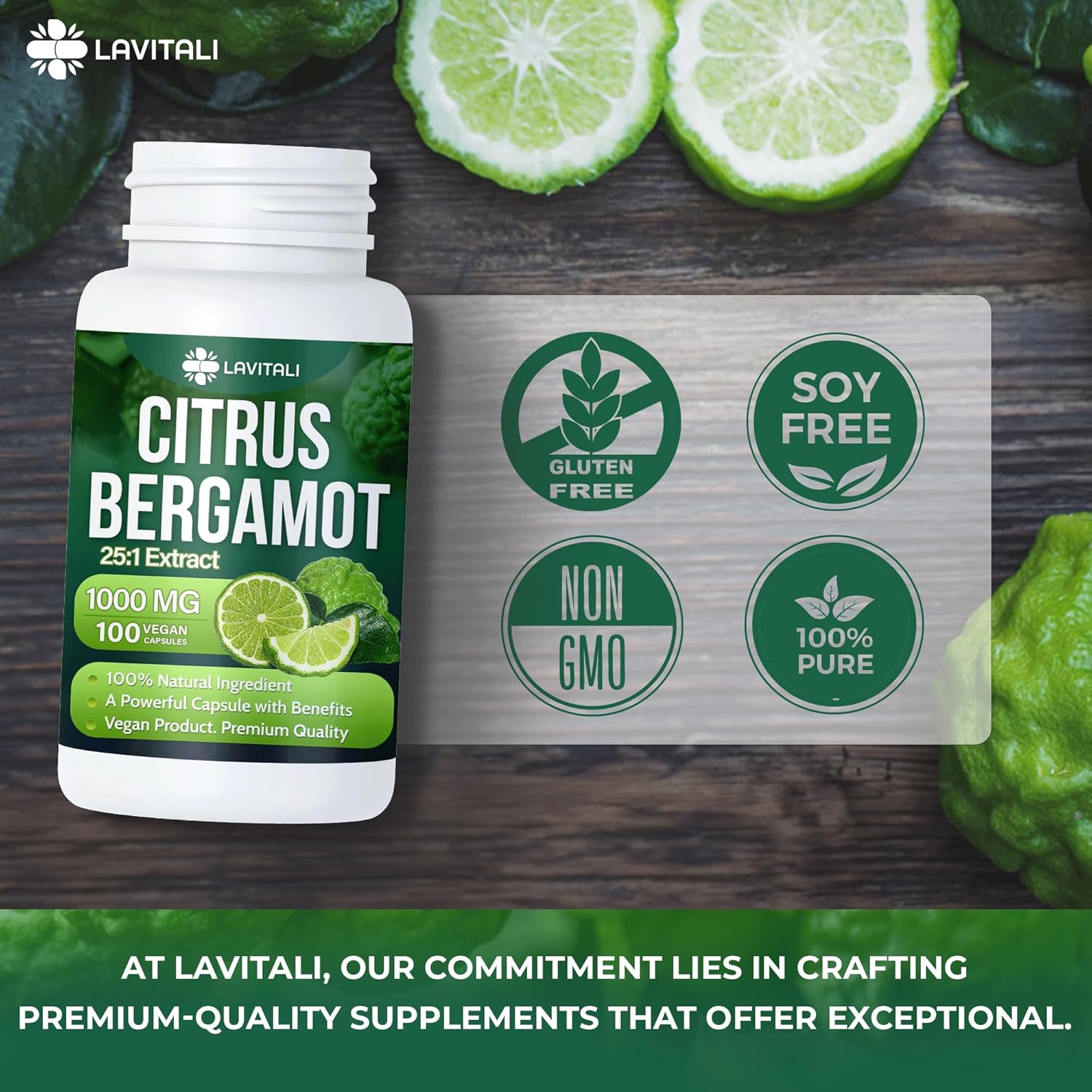 LaVitali Citrus Bergamot Extract Capsules - 100 Veggie Caps, 1000mg, Non-GMO, Gluten-Free, Vegetarian