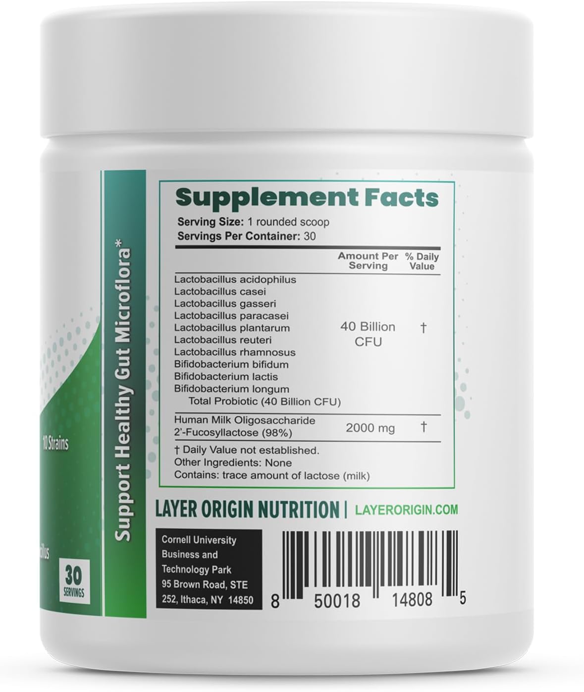 Layer Origin PureHMO Synbiotic Powder: 2000mg HMO Prebiotic + Probiotic, 10 Strains, 40 Billion CFU