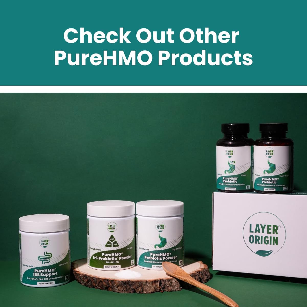 Layer Origin PureHMO Synbiotic Powder: 2000mg HMO Prebiotic + Probiotic, 10 Strains, 40 Billion CFU