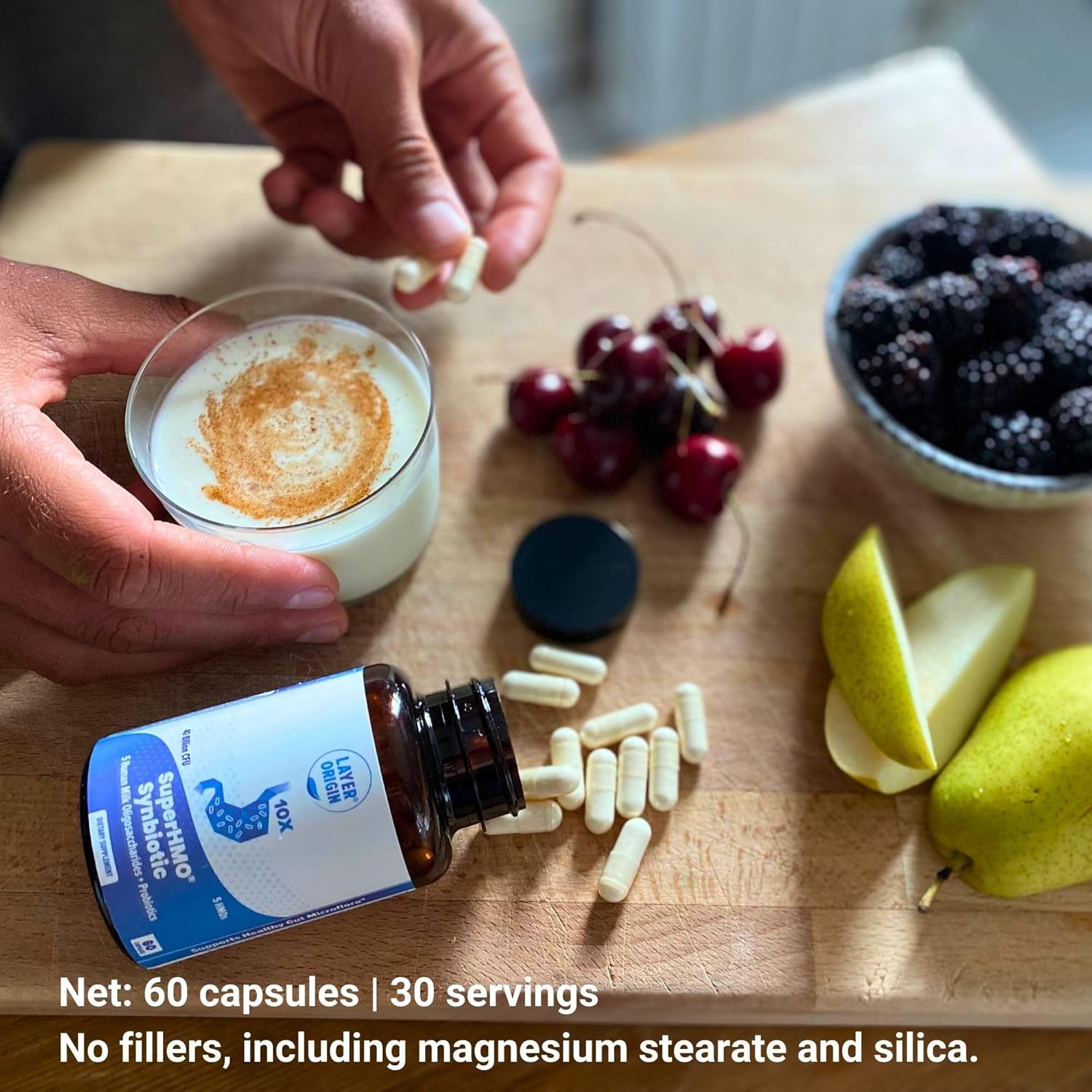 Layer Origin SuperHMO Capsules: Synbiotic Blend with 5 HMO Prebiotics & 40 Billion CFU Probiotics, 60 Count