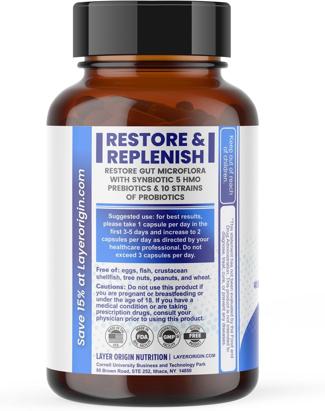 Layer Origin SuperHMO Capsules: Synbiotic Blend with 5 HMO Prebiotics & 40 Billion CFU Probiotics, 60 Count