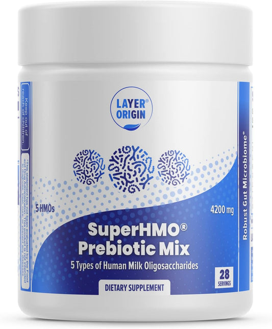 Layer Origin SuperHMO Prebiotic Mix: 5 HMOs for Gut, Digestion, Brain Health - Powder, 28 Servings