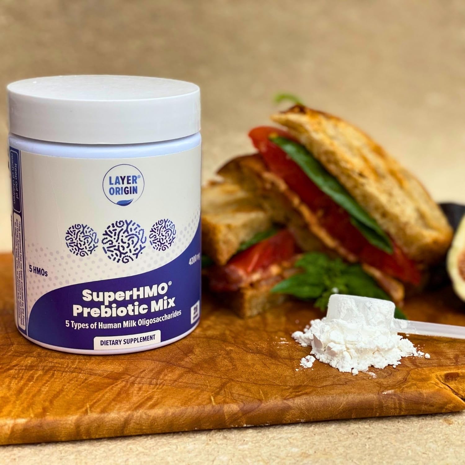 Layer Origin SuperHMO Prebiotic Mix: 5 HMOs for Gut, Digestion, Brain Health - Powder, 28 Servings