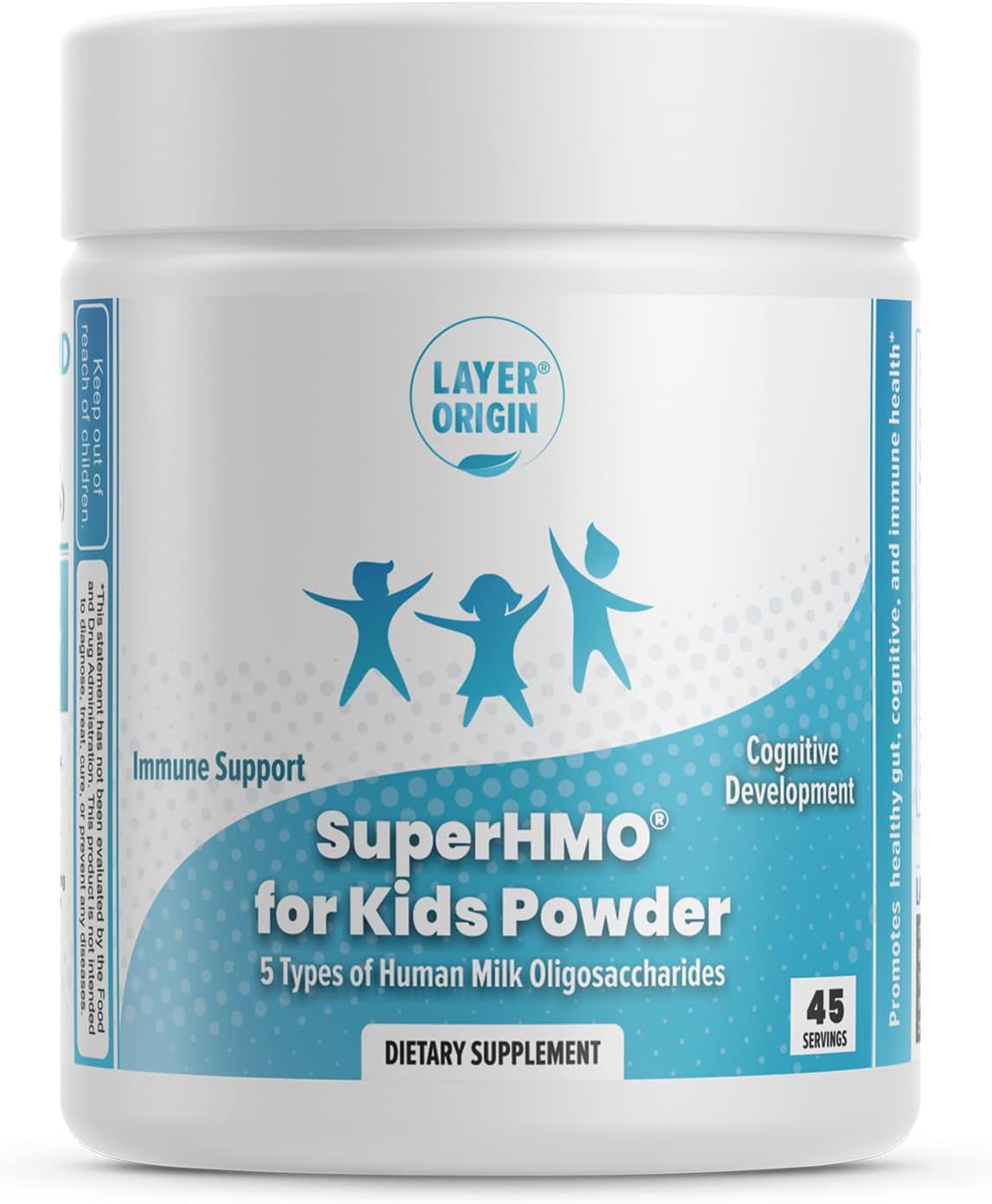 Layer Origin SuperHMO Prebiotic Mix for Kids - 5 HMOs Promoting Gut, Digestion, and Cognitive Health - Powder with 45 Servings