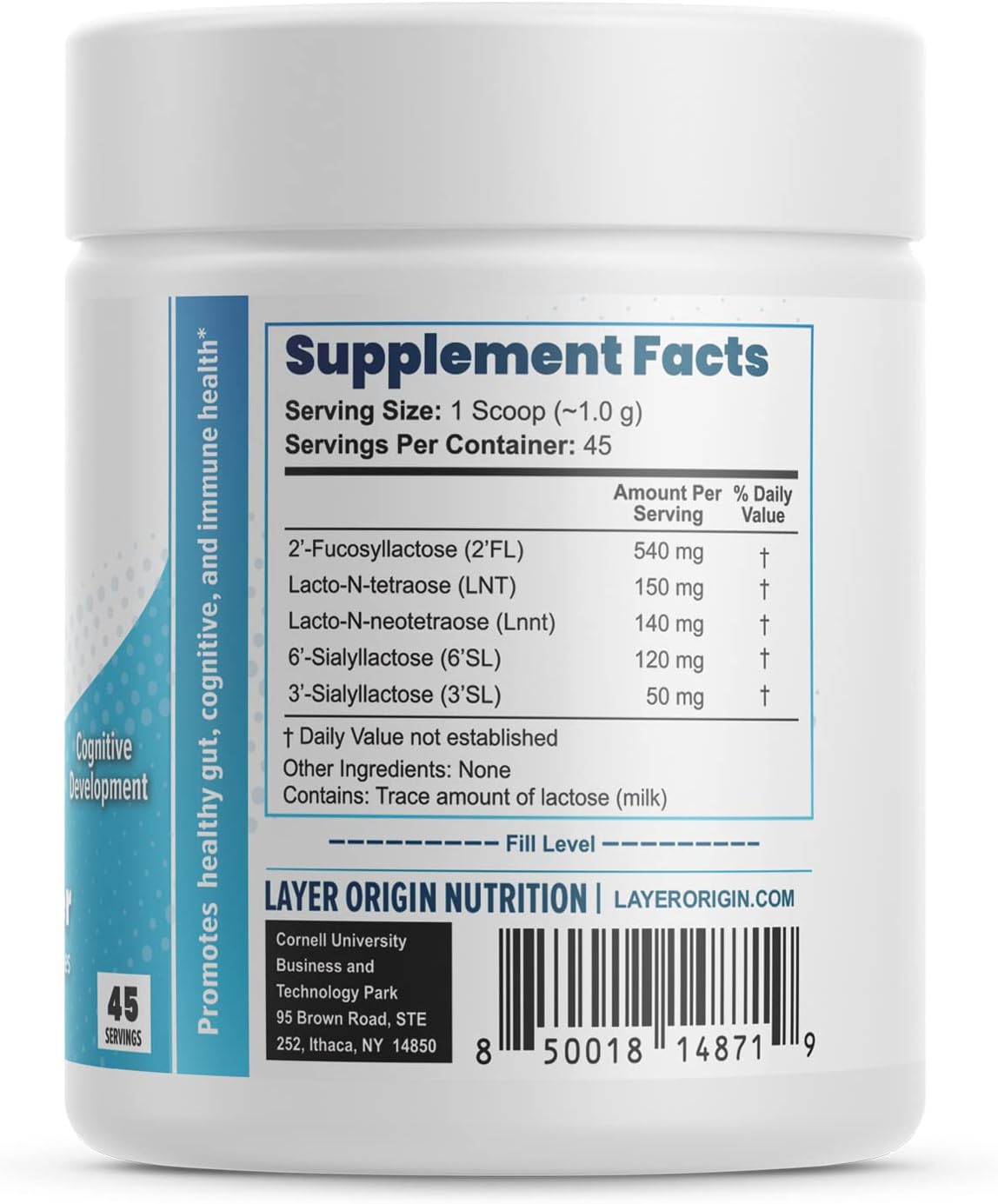 Layer Origin SuperHMO Prebiotic Mix for Kids - 5 HMOs Promoting Gut, Digestion, and Cognitive Health - Powder with 45 Servings