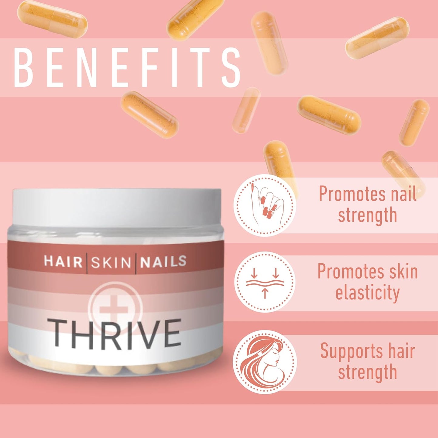 Le-Vel Thrive Plus Hair, Skin, Nails Supplement with Collagen, Keratin, and Ashwagandha for Beauty and Joint Health