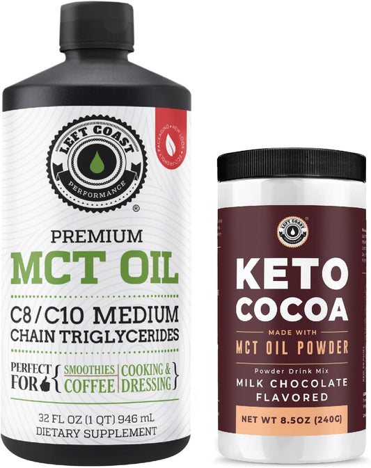 Left Coast Performance Coconut MCT Oil Liquid & Keto Coco Drink Mix Bundle - 32oz & 8.5oz