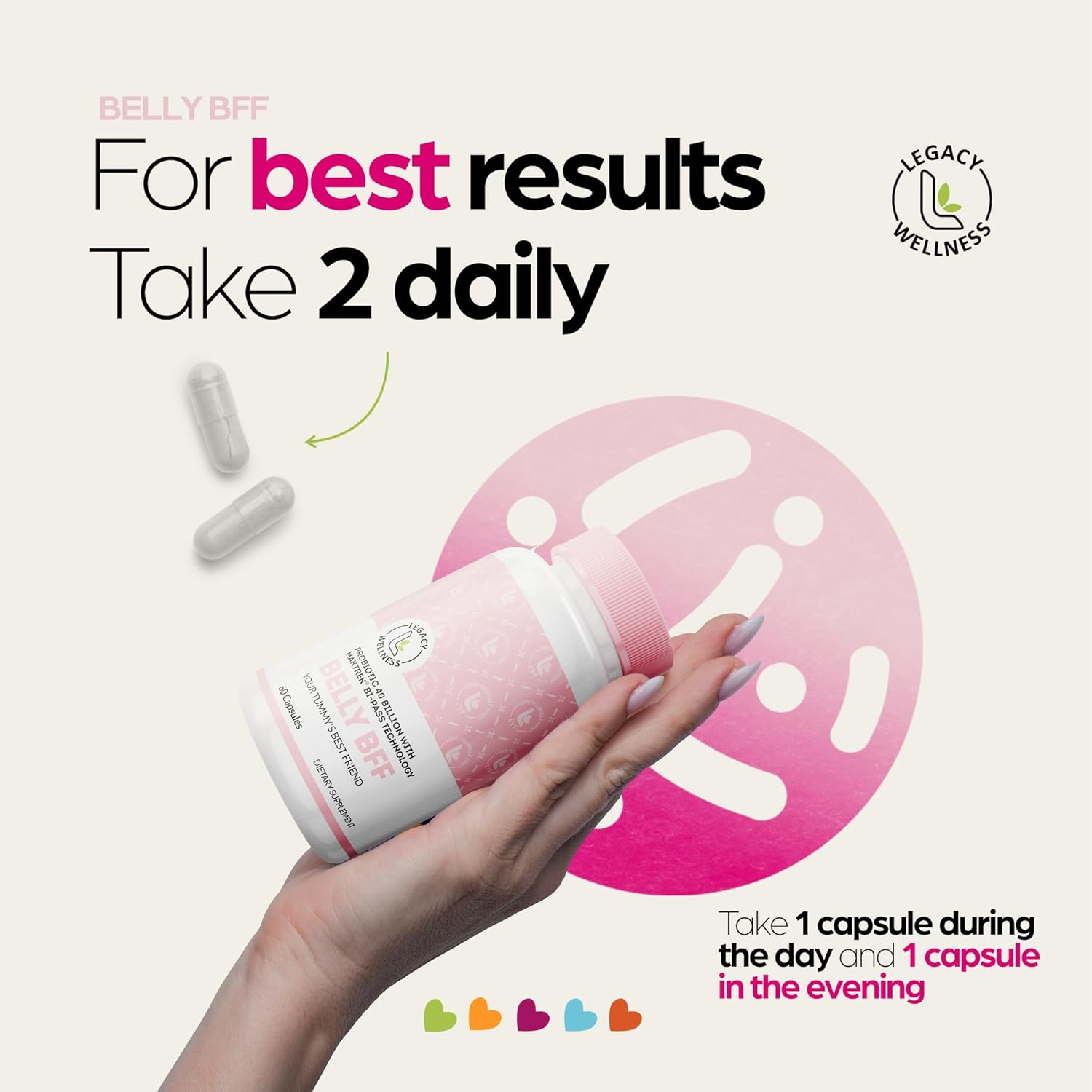 LegacyNutra Belly BFF Probiotic Supplement - 40 Billion CFU Daily Gut Health Support - Astragalus & Lactobacillus Acidophilus Probiotics - 60 Vegan Capsules