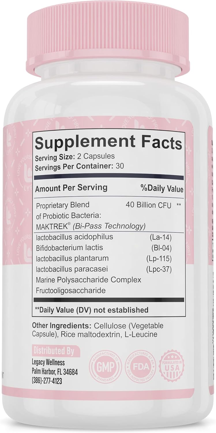 LegacyNutra Belly BFF Probiotic Supplement - 40 Billion CFU Daily Gut Health Support - Astragalus & Lactobacillus Acidophilus Probiotics - 60 Vegan Capsules