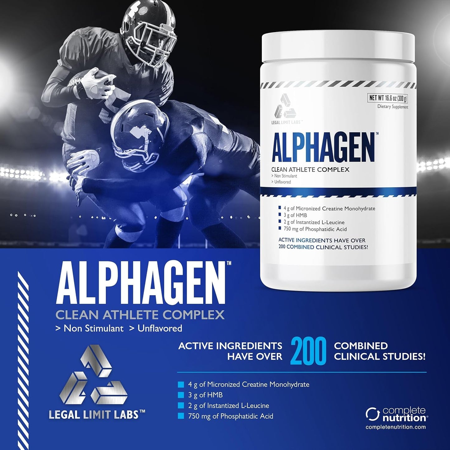 Legal Limit Labs Alphagen - Clean Athlete Complex for Lean Muscle - 30 Servings with Creatine, HMB, L-Leucine, and Phosphatidic Acid
