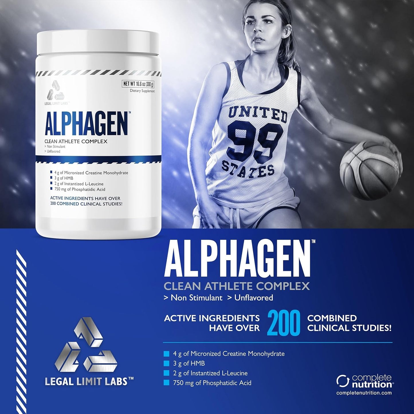Legal Limit Labs Alphagen - Clean Athlete Complex for Lean Muscle - 30 Servings with Creatine, HMB, L-Leucine, and Phosphatidic Acid