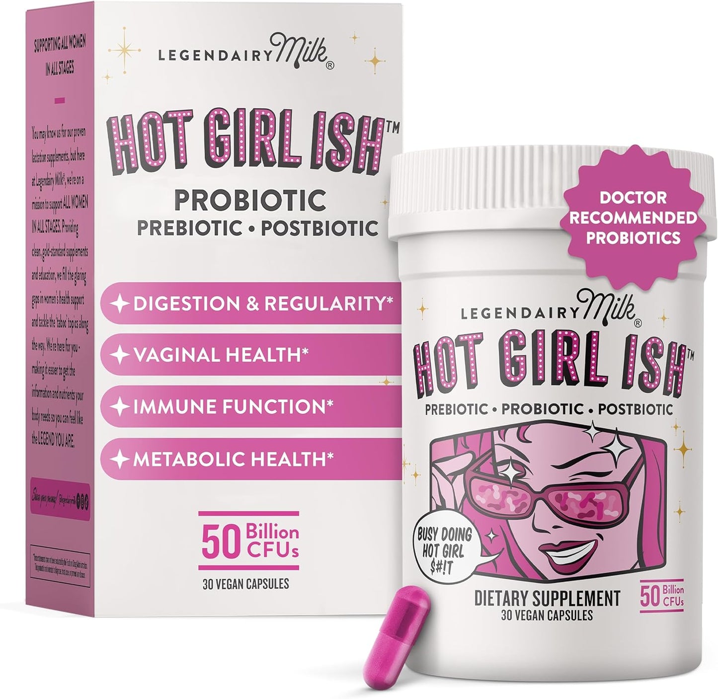 Legendairy Milk Hot Girl Ish™ - Women's Daily Probiotic Supplement with 50 Billion CFU, 20 Strains - Supports Digestive, Gut & Immune Health