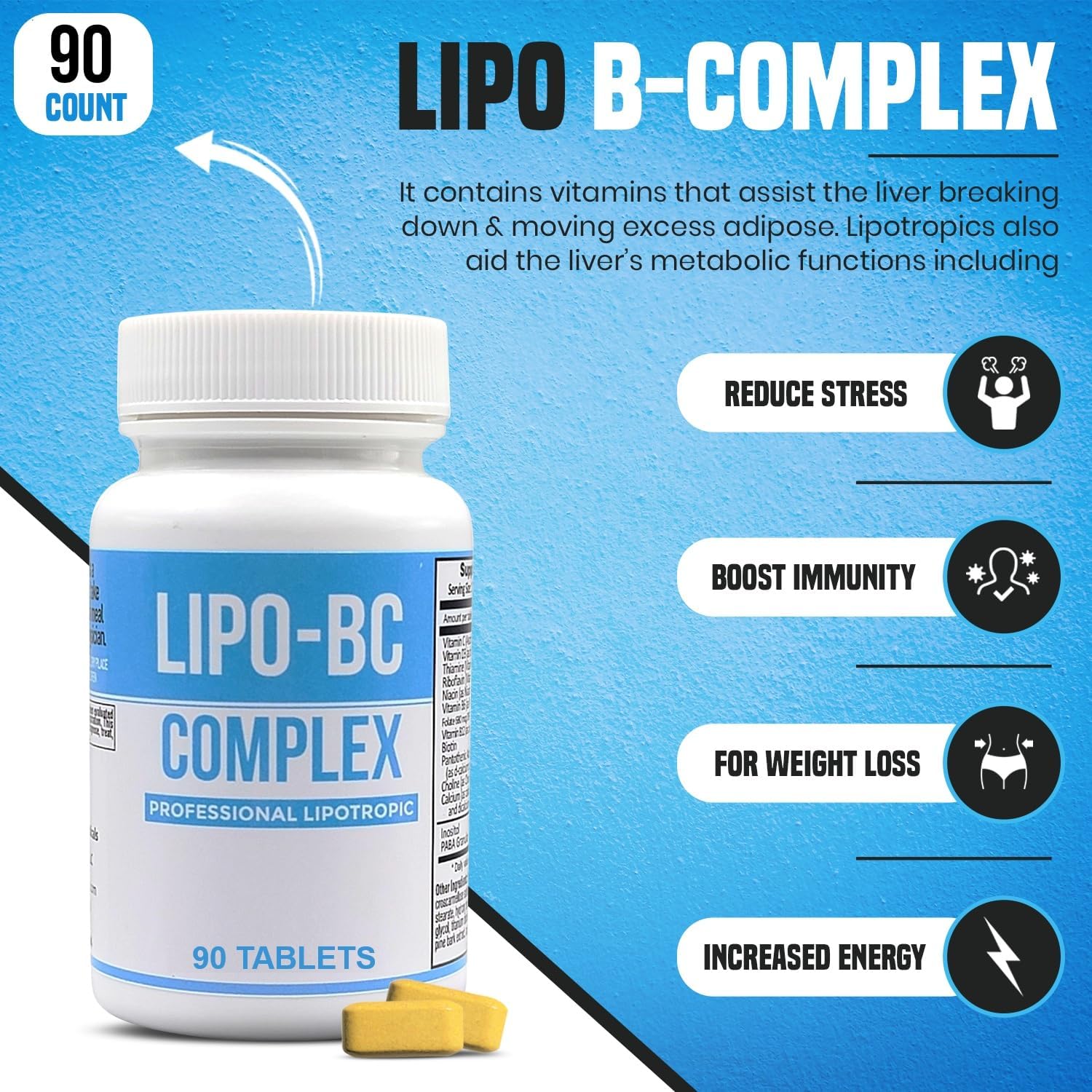Legere Lipo B-Complex Tablets - 90 Count for Weight Loss & Energy Boost