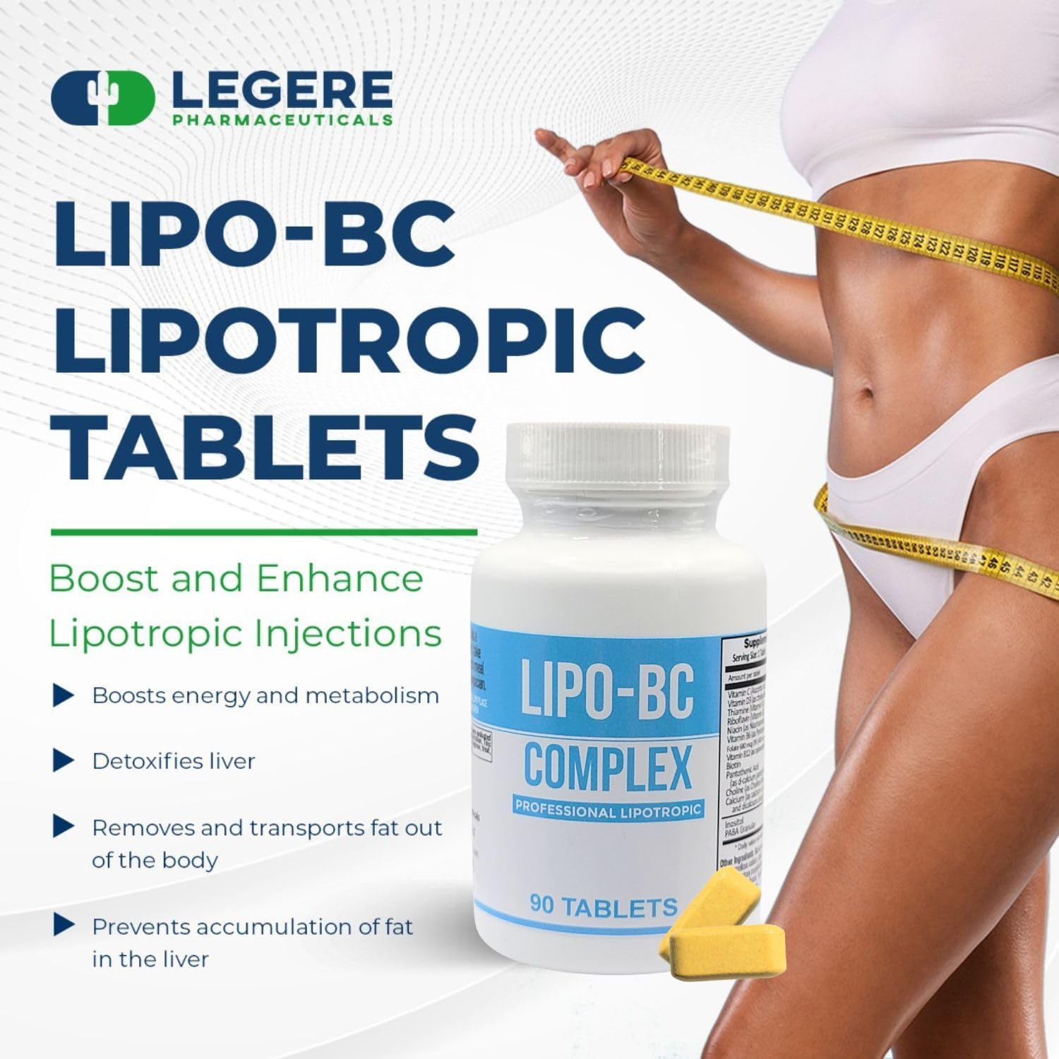 Legere Lipo B-Complex Tablets - 90 Count for Weight Loss & Energy Boost