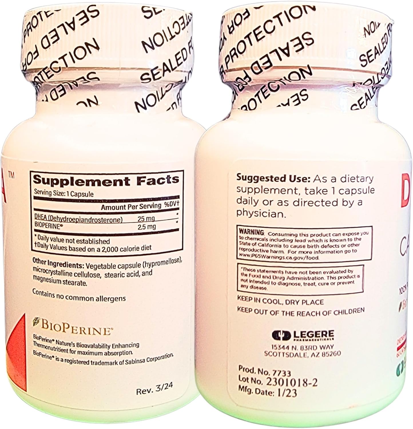 Legere Pharmaceuticals DHEA with Bioperine Capsules - 60 Count