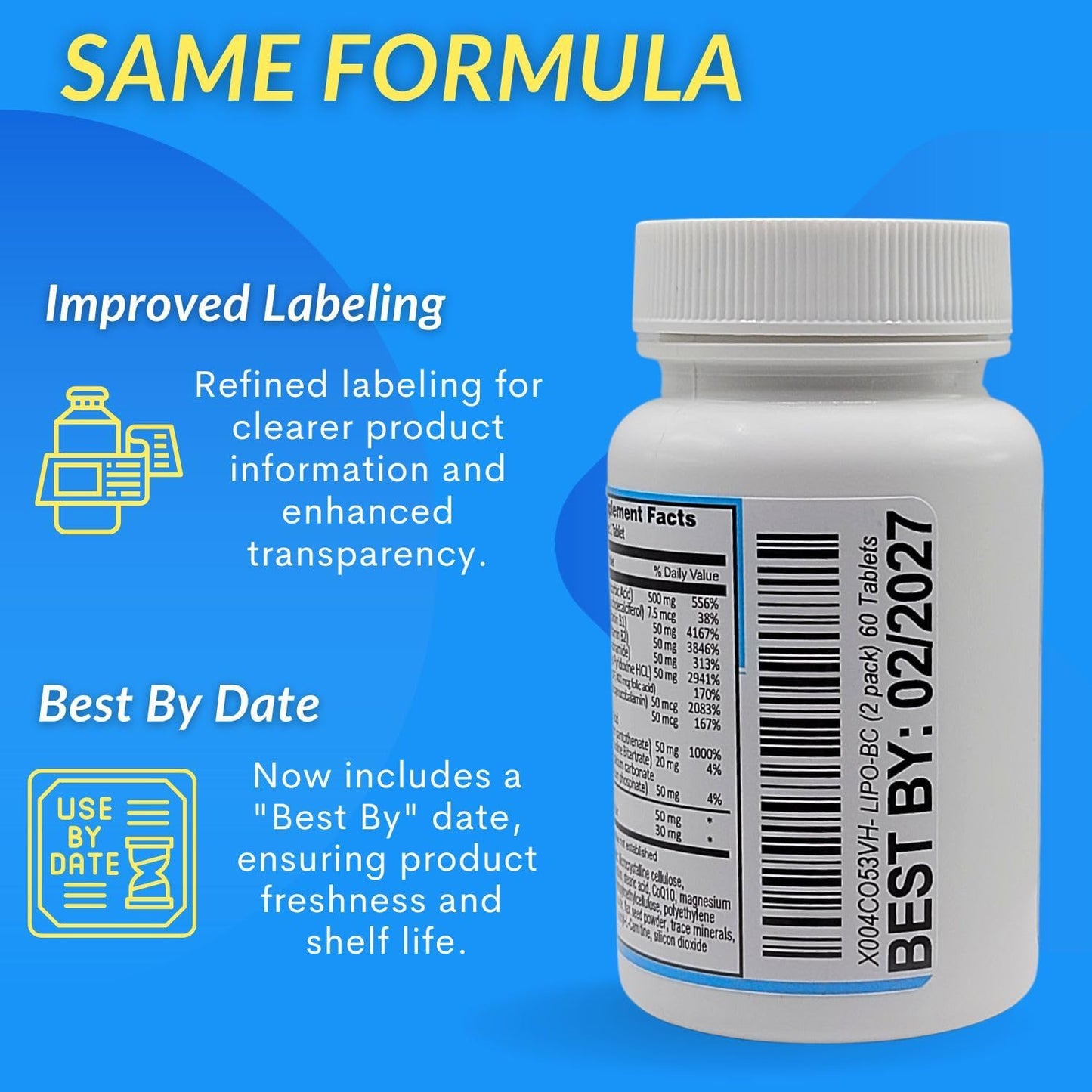 Legere Pharmaceuticals Lipo B-Complex Tablets for Energy & Wellness - Natural Lipotropic Supplement with Dietary Nutrients (120 Tablets)