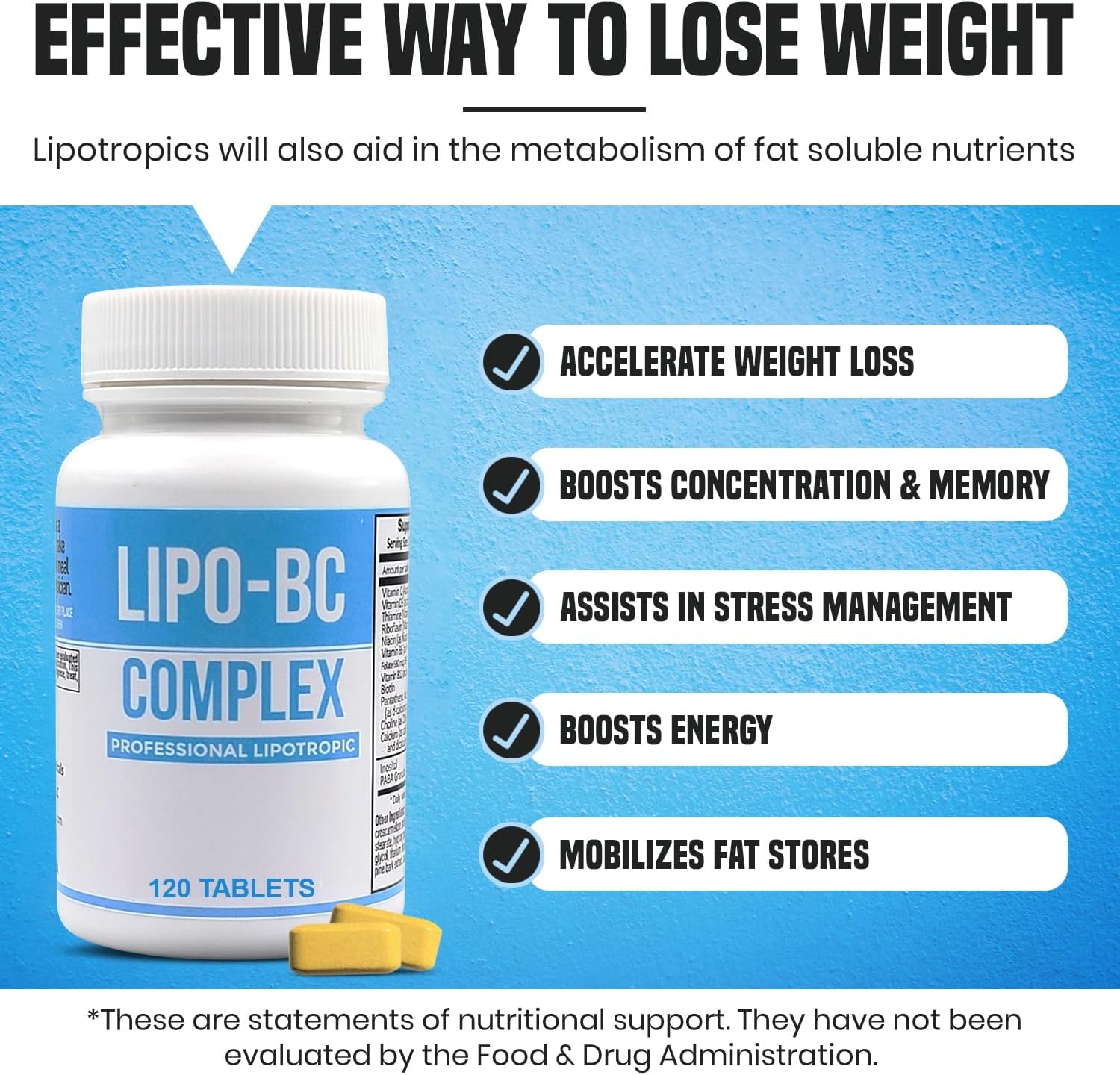 Legere Pharmaceuticals Lipo B-Complex Tablets for Energy & Wellness - Natural Lipotropic Supplement with Dietary Nutrients (120 Tablets)