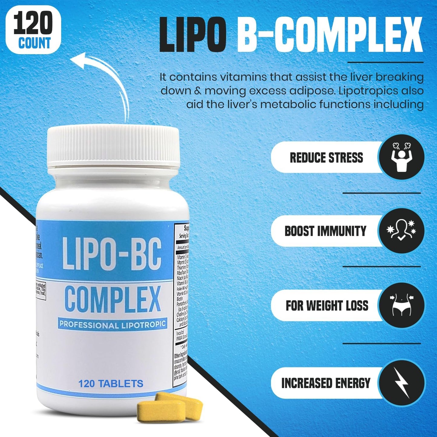 Legere Pharmaceuticals Lipo B-Complex Tablets for Energy & Wellness - Natural Lipotropic Supplement with Dietary Nutrients (120 Tablets)