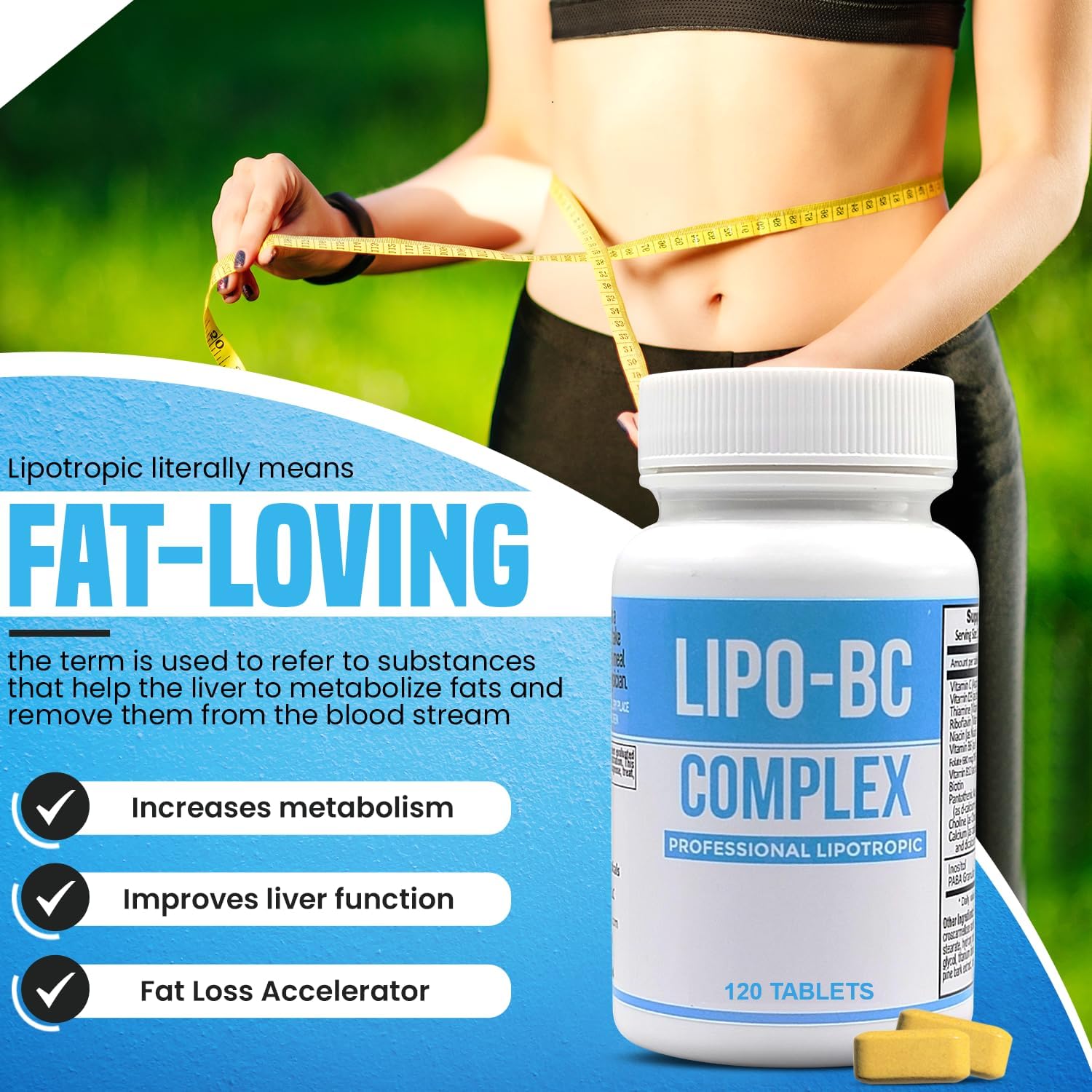 Legere Pharmaceuticals Lipo B-Complex Tablets for Energy & Wellness - Natural Lipotropic Supplement with Dietary Nutrients (120 Tablets)