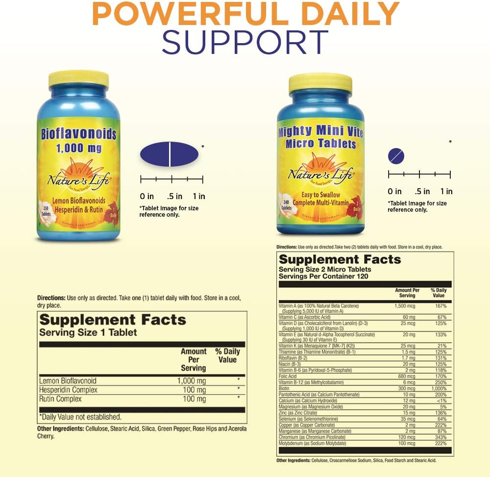 Lemon Bioflavonoids 1000mg & Mini Vite Bundle for Immune & Overall Health - 250ct, 240ct