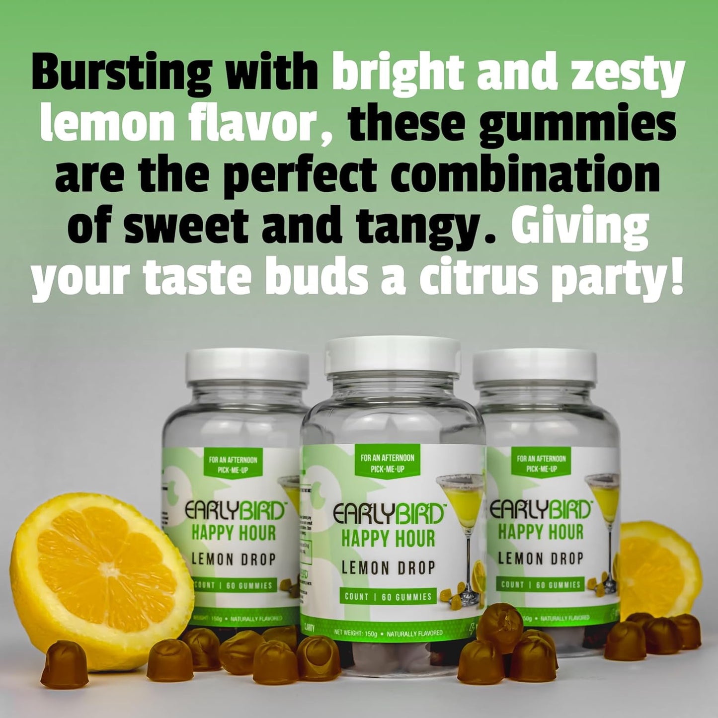 Lemon Drop Energy Gummies - Natural Caffeine and L-theanine for Focus - Vitamin B6 and B12 Boost - Huperzine A for Increased Energy