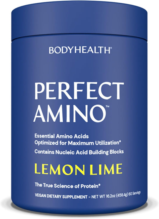Lemon Lime Amino Acid Energy Drink for Lean Muscle Support - BodyHealth PerfectAmino Powder - BCAA and EAA Powder - Pre and Post Workout - 60 Servings