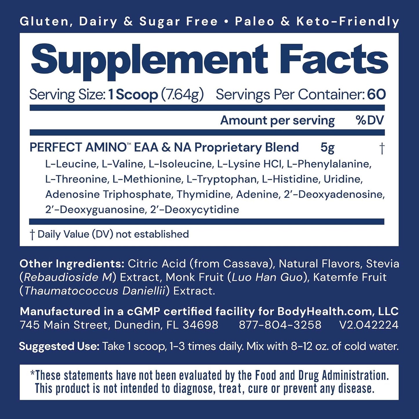 Lemon Lime Amino Acid Energy Drink for Lean Muscle Support - BodyHealth PerfectAmino Powder - BCAA and EAA Powder - Pre and Post Workout - 60 Servings