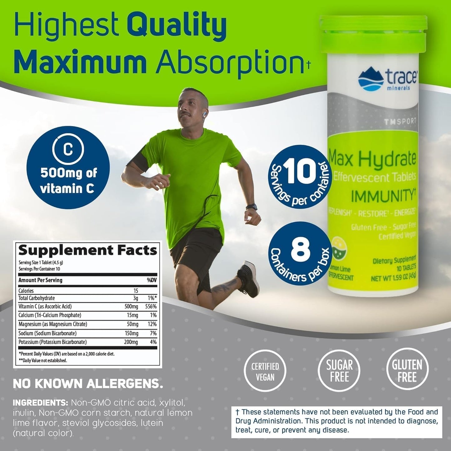 Lemon Lime Electrolyte Drink Supplement for Immune Health & Muscle Cramp Relief - 80 Servings