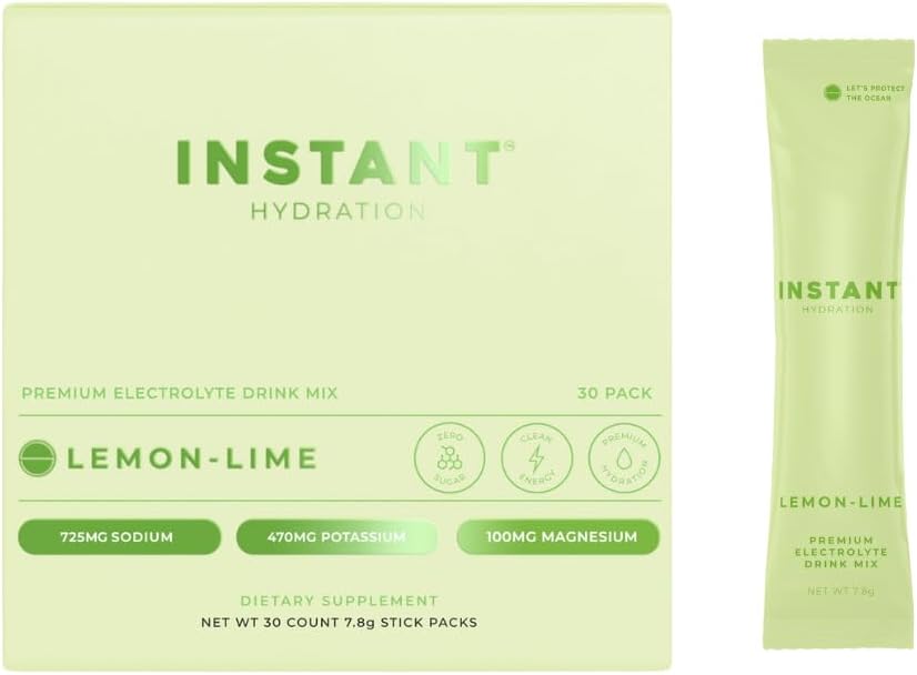 Lemon Lime Electrolyte Powder Packets with Zero Sugar - Keto, Vegan, Gluten-Free - 30 Sticks for Hydration and Recovery