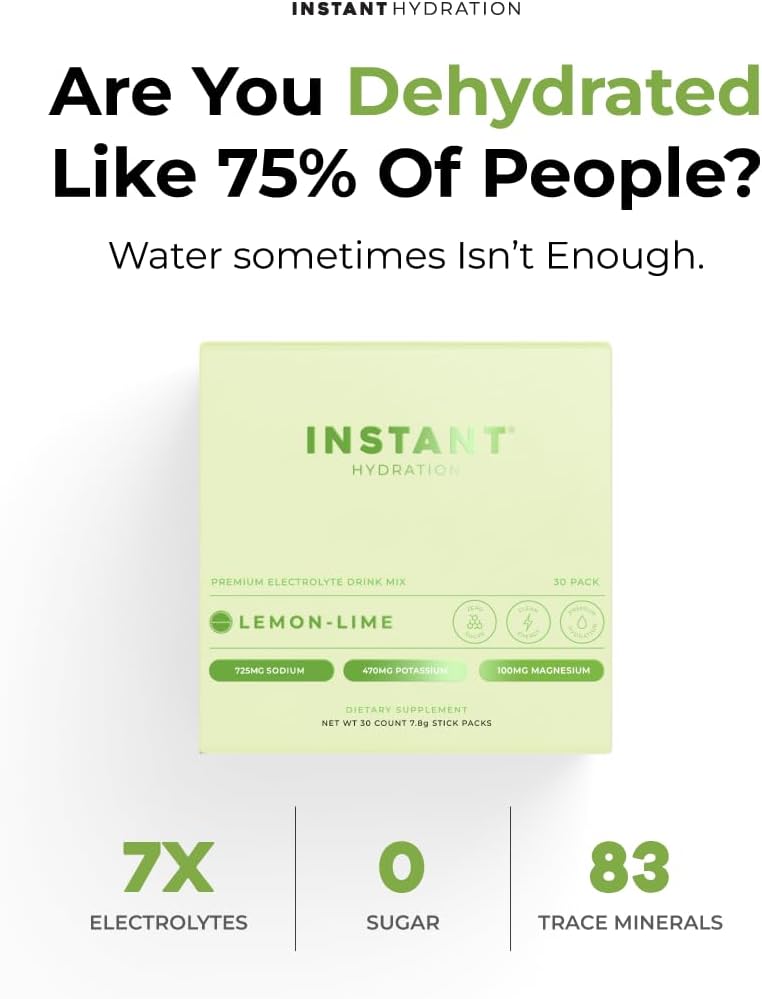 Lemon Lime Electrolyte Powder Packets with Zero Sugar - Keto, Vegan, Gluten-Free - 30 Sticks for Hydration and Recovery