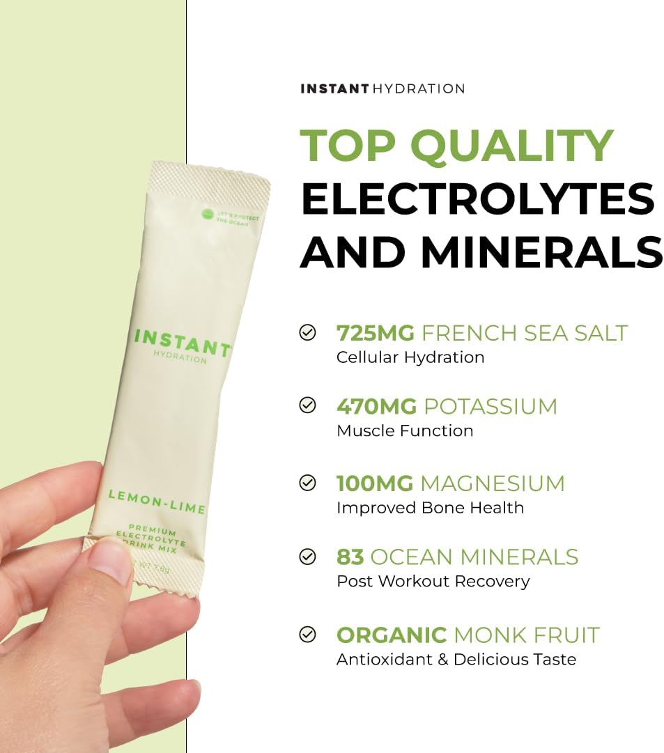 Lemon Lime Electrolyte Powder Packets with Zero Sugar - Keto, Vegan, Gluten-Free - 30 Sticks for Hydration and Recovery