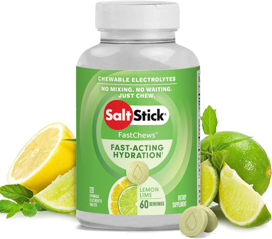 Lemon Lime SaltStick Electrolyte FastChews - 120 Count - Chewable Salt Tablets for Runners - Hydration Electrolyte Chews