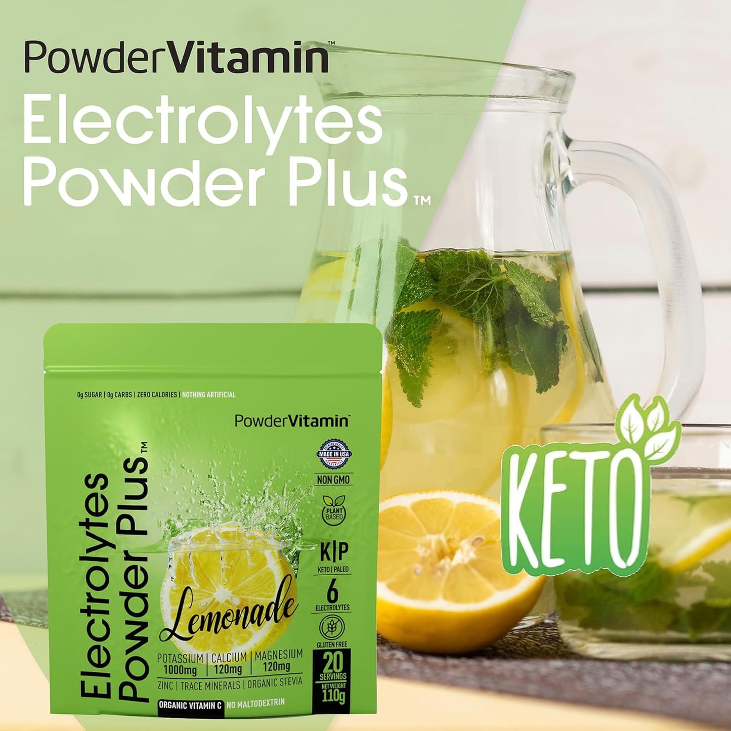 Lemonade Electrolyte Powder with Pink Himalayan Salt - Keto Friendly, Sugar Free - 20 Servings of Powder Vitamin Electrolytes for Hydration