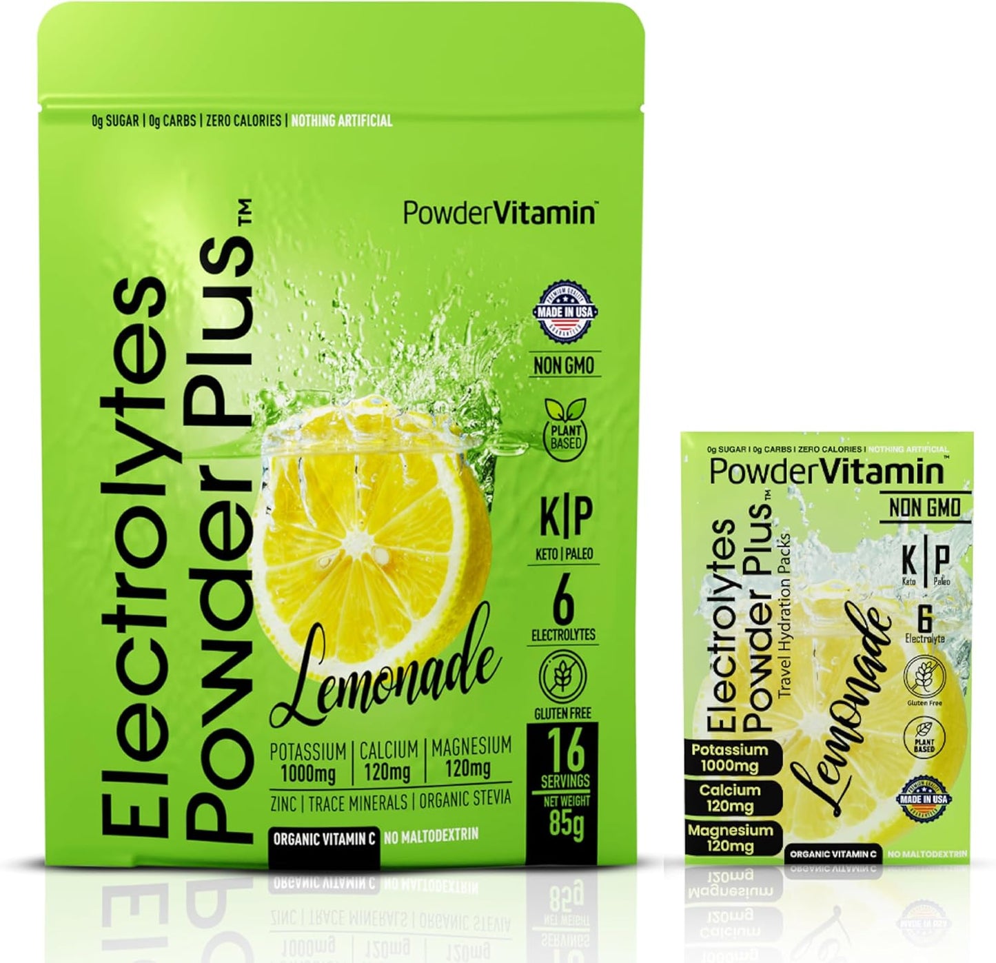 Lemonade Keto Electrolyte Powder with Pink Himalayan Salt - Non-GMO, Sugar Free, Zero Calories - 16 Packets