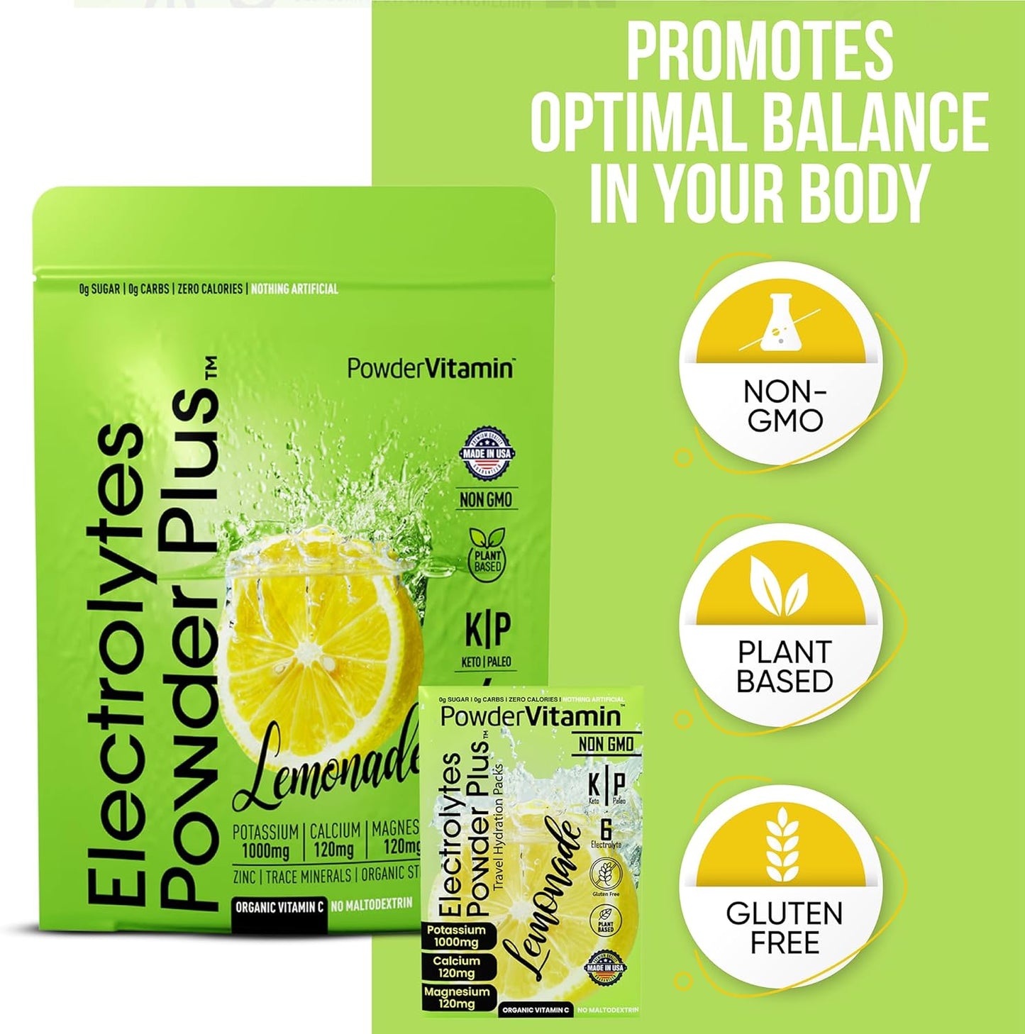 Lemonade Keto Electrolyte Powder with Pink Himalayan Salt - Non-GMO, Sugar Free, Zero Calories - 16 Packets
