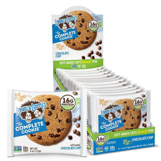 Lenny & Larry's Chocolate Chip Complete Cookie, 16g Plant Protein, Vegan, Non-GMO, Soft Baked - 12 Pack
