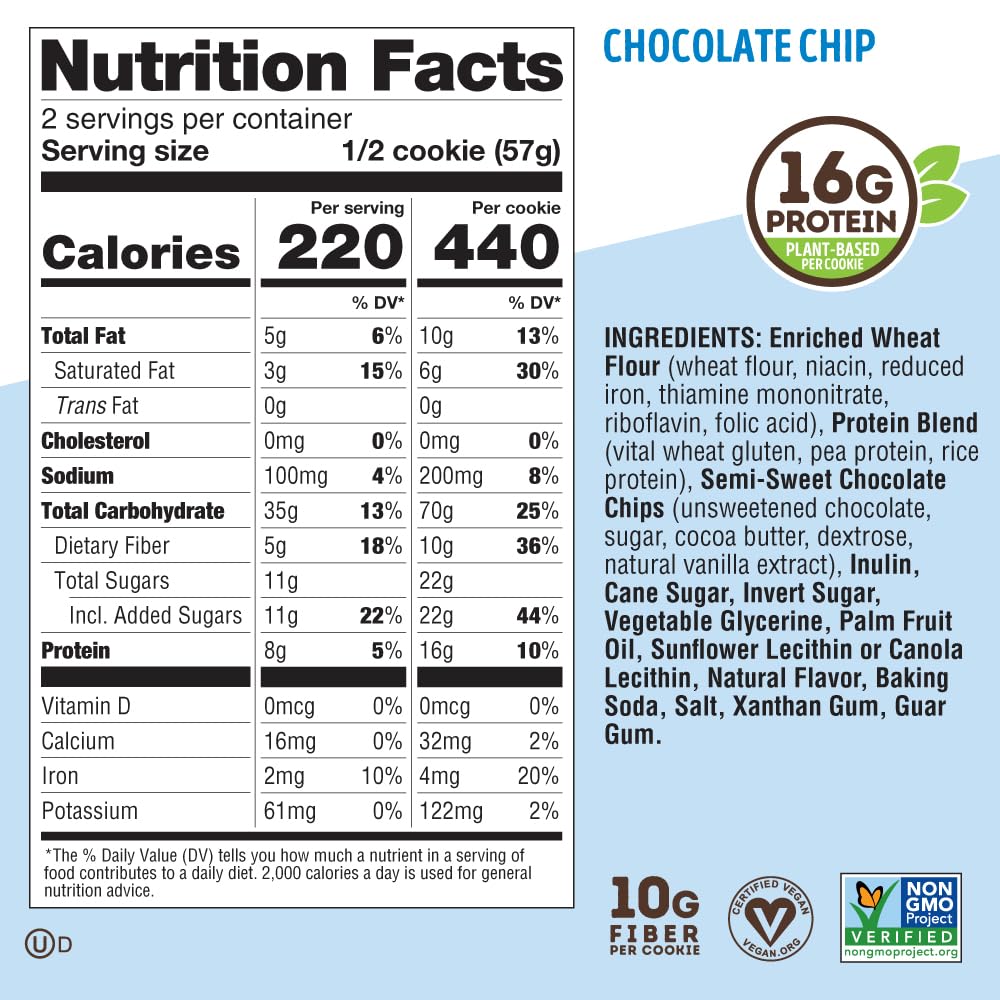 Lenny & Larry's Chocolate Chip Complete Cookie, 16g Plant Protein, Vegan, Non-GMO, Soft Baked - 12 Pack