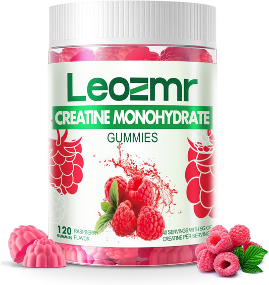 Leozmr Creatine Monohydrate Gummies - Raspberry Flavor, 120 Count, Sugar Free, Vegan, 5g Creatine per Serving - Men & Women's Supplement