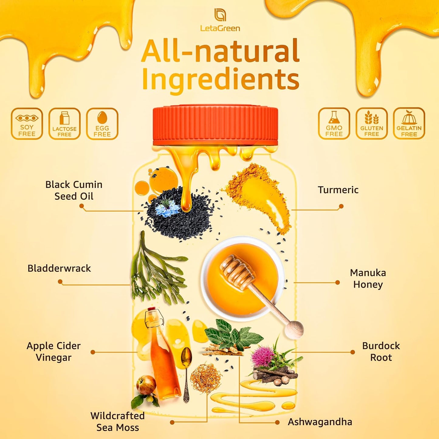 LetaGreen Black Seed Oil Gummies with Biotin, Ashwagandha, ACV, and Superfood Blend - 500mg Seed Oil, 500mcg Biotin, 200mg Ashwagandha, 100mg ACV, and More