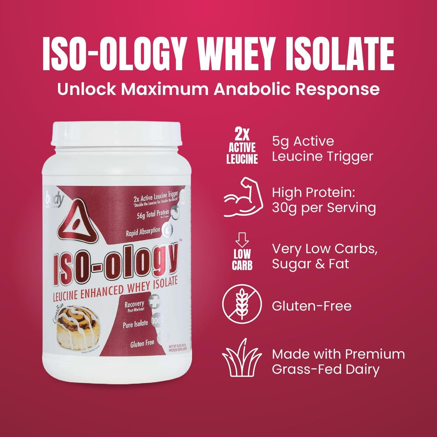 Leucine-Enhanced Grass Fed Whey Isolate Protein Powder for Post-Workout Recovery, Cinnabun Flavor - 2lb